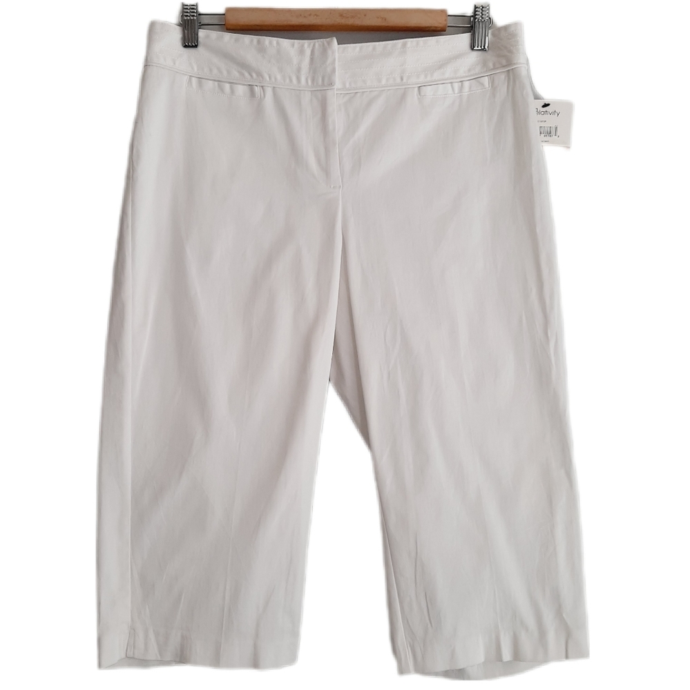 🍒 New - Relativity Capri Crop White Casual Pants Sz 12 Petite *Damaged*